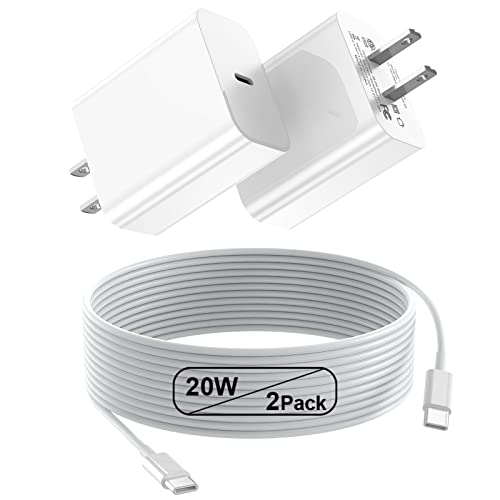 Apple Certified 20W PD Fast Charger 2 Pack - USB C Wall Charger for iPad Pro 12.9/11 inch (2021/2020/2018), iPad Air 2022/2020 & iPad Mini 6 - Includes Fast Charging Cable | Perfect for Home, Office & Travel
