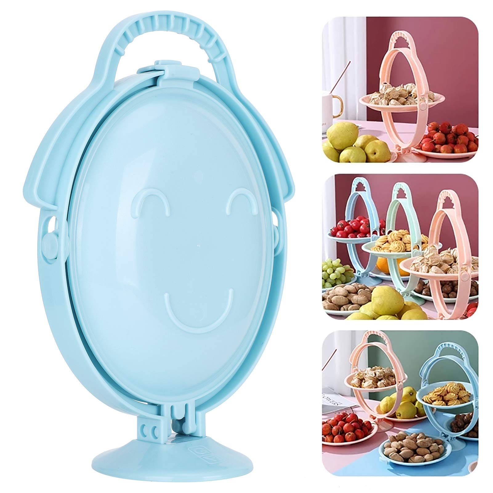 Portable Multilayer Folding Fruit Tray - Modern Living Room Tableware, Cupcake Stand & Dessert Display Tower for Birthday Parties, Baby Showers, Family Gatherings (Blue) - Perfect for Kids Snacks, Candy Display, and Fruit Storage