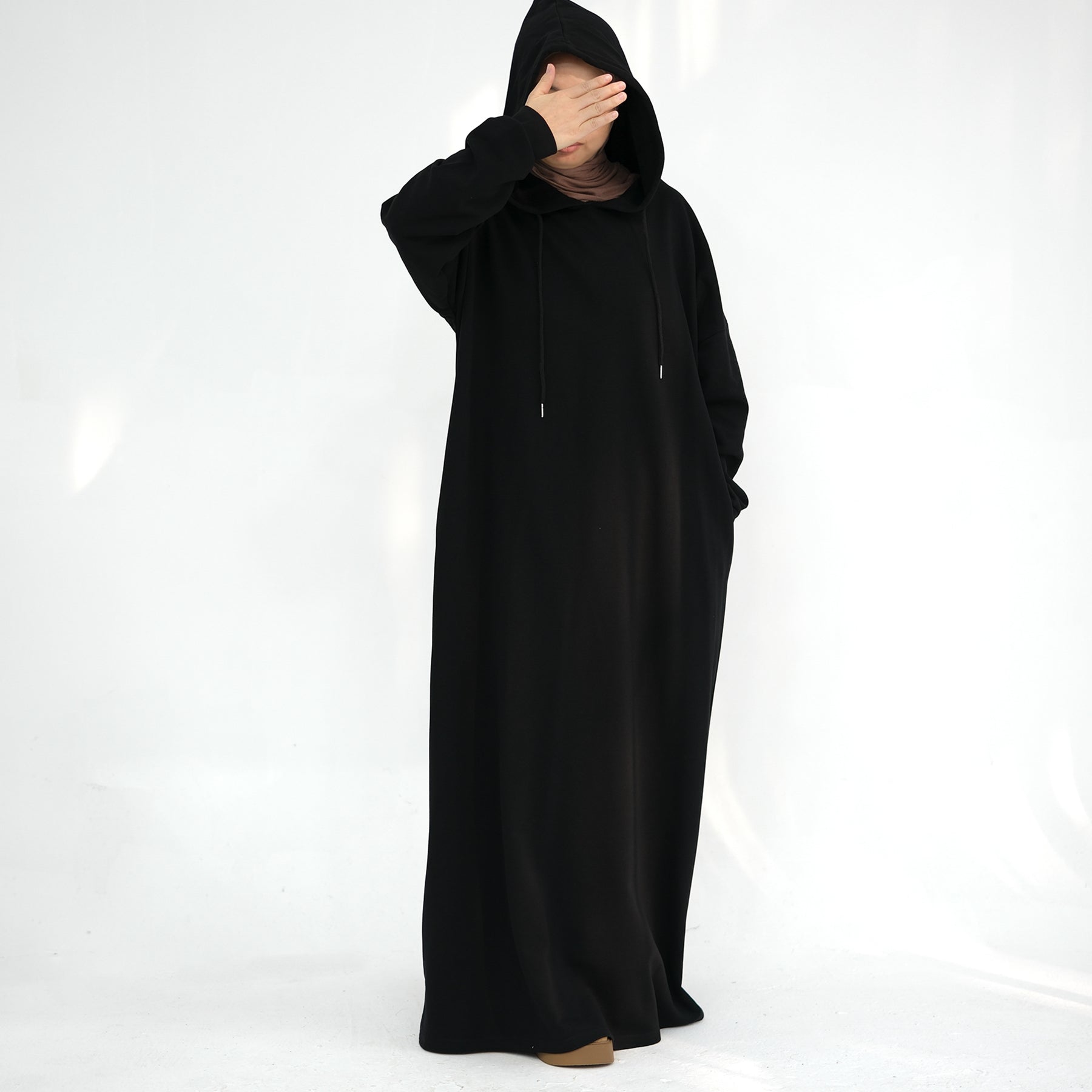 Alora Cotton Hoodie Abaya for Women - Soft & Comfortable Black Islamic Dress - Perfect for Prayer, Modest Fashion & Everyday Wear