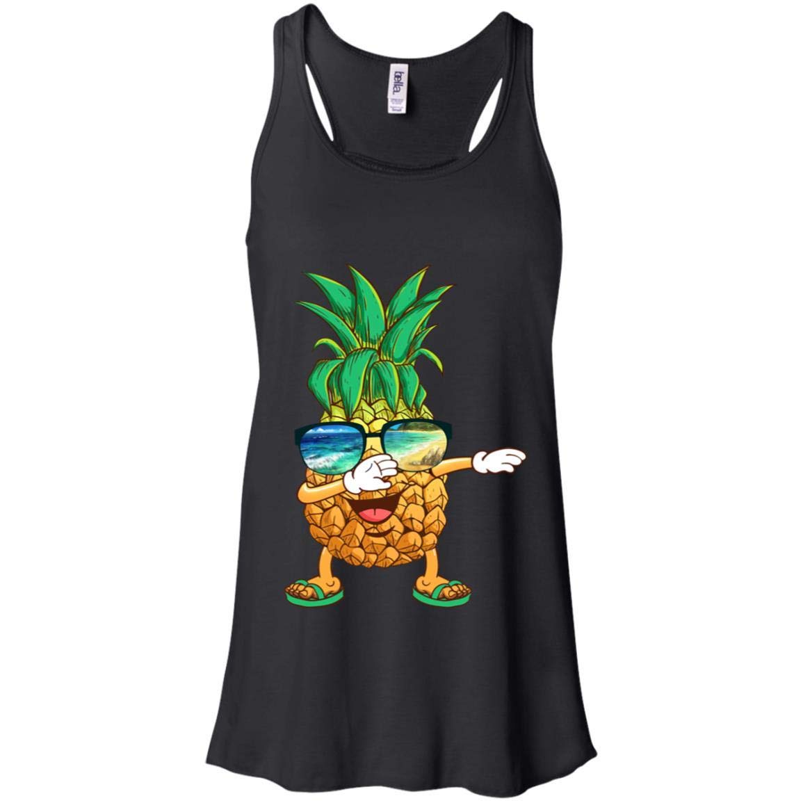 Women's Pineapple Dabbing Sunglasses & Aloha Beach Hawaii Print Flowy Racerback Tank Top Set - Perfect for Summer Vacations, Beach Parties and Tropical Getaways