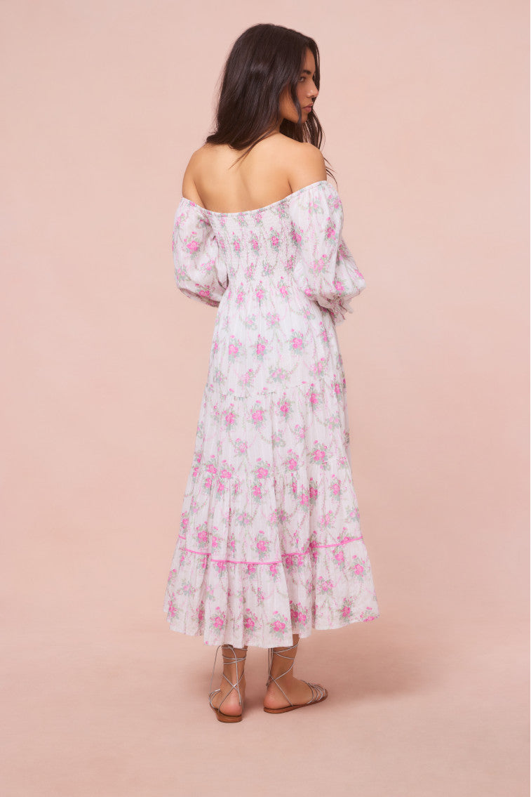 Rigby Cotton Floral Midi Dress - Women's Summer Boho Dress with Short Sleeves & Elastic Waist | Perfect for Beach Vacations, Garden Parties & Casual Outings