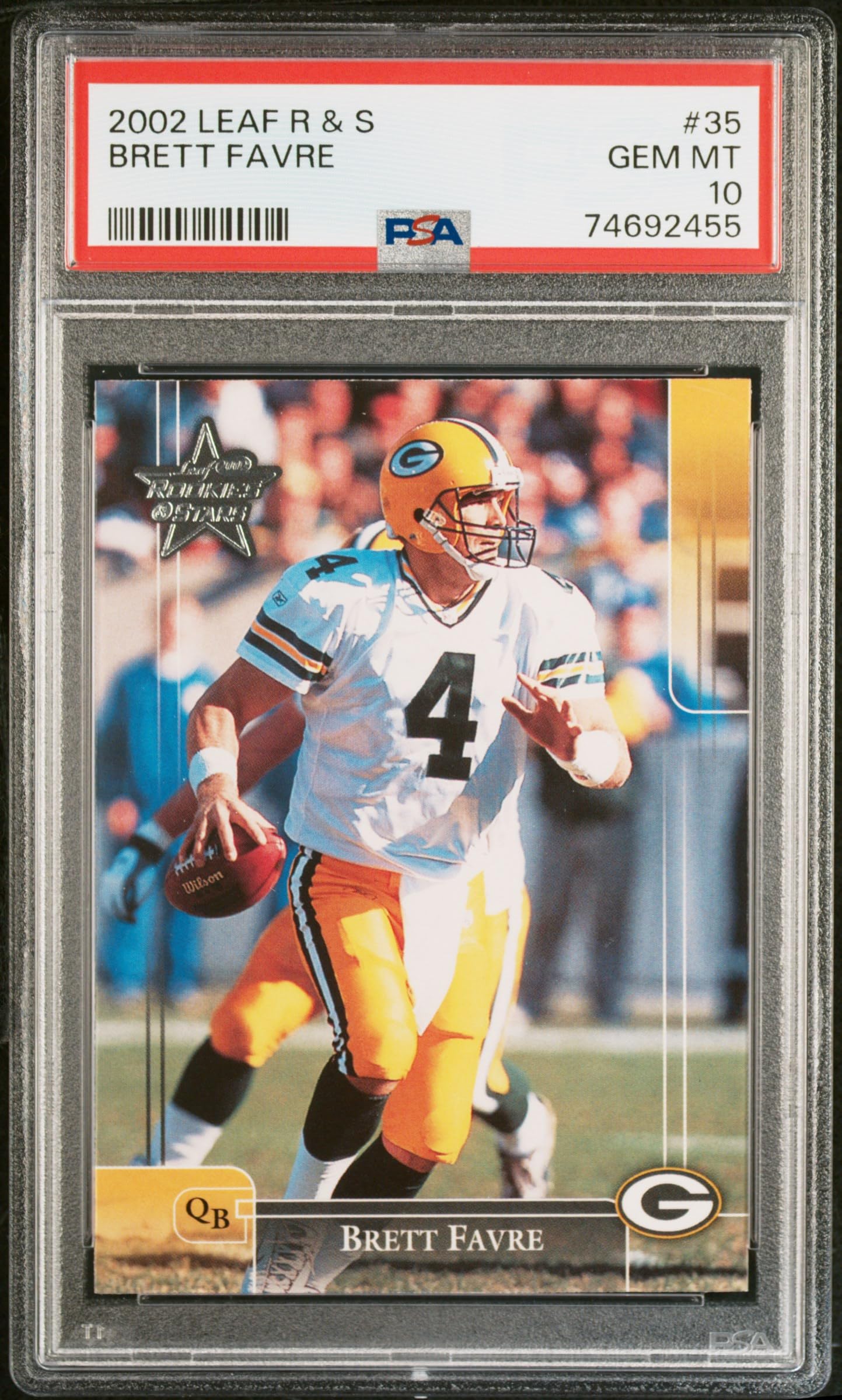 Brett Favre 2002 Leaf Rookies and Stars Football Card #35 PSA 10 Graded - Rare Collectible for Sports Memorabilia & Investment - Perfect for Display, Trading, and Football Fan Gifts