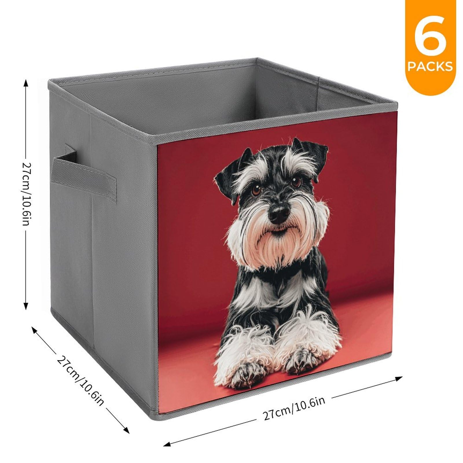 6-Pack Collapsible Storage Bins with Handles - Cute Schnauzer Dog Pattern Foldable Organizing Baskets for Home, Closet, Shelves & Office Organization - Space Saving Storage Boxes for Toys, Books & Household Items