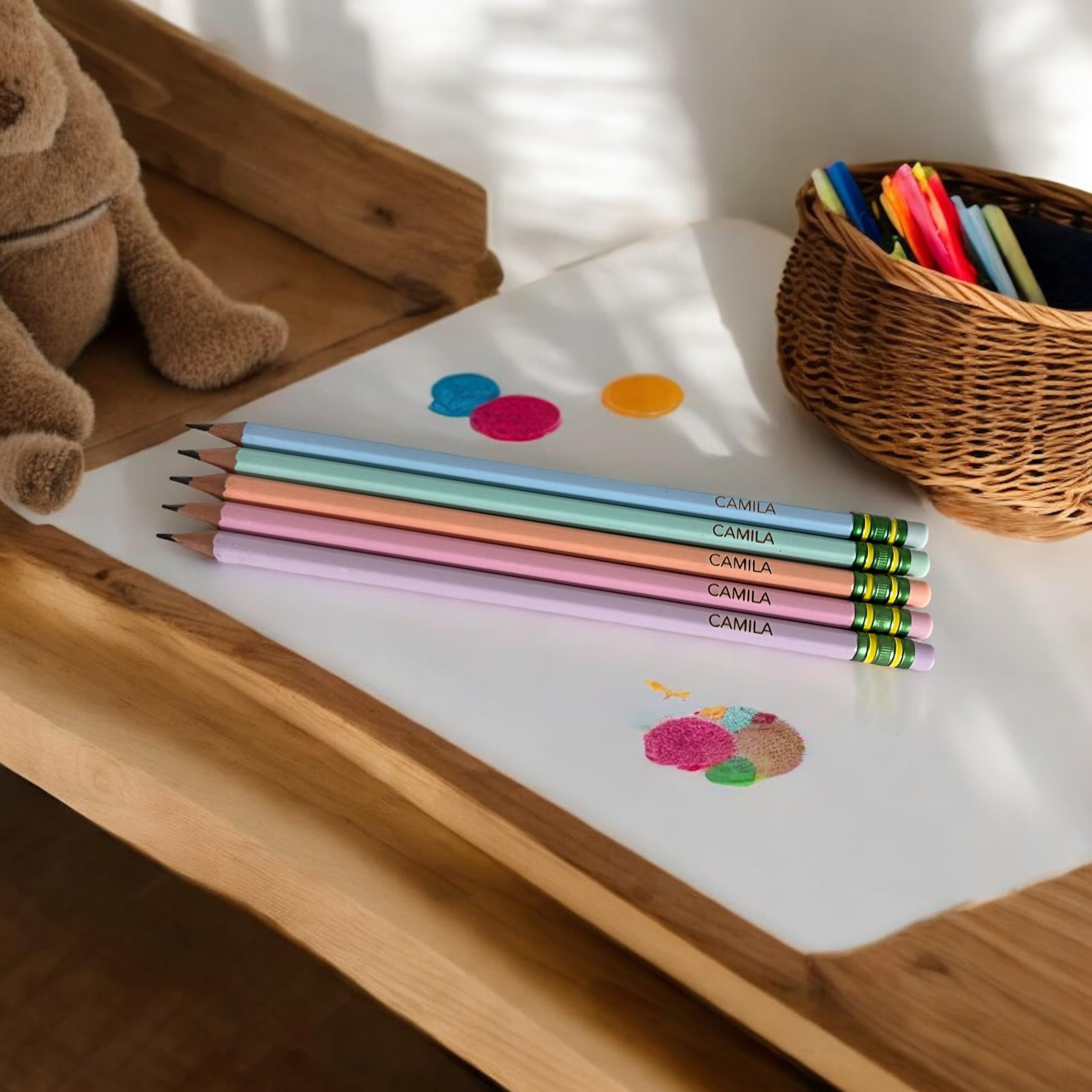 Custom Engraved Pastel Pencils - Personalized Name Pencils Set of 5 - Unique School & Office Supplies for Students, Teachers & Professionals - Perfect for Gifts, Back to School & Work Essentials