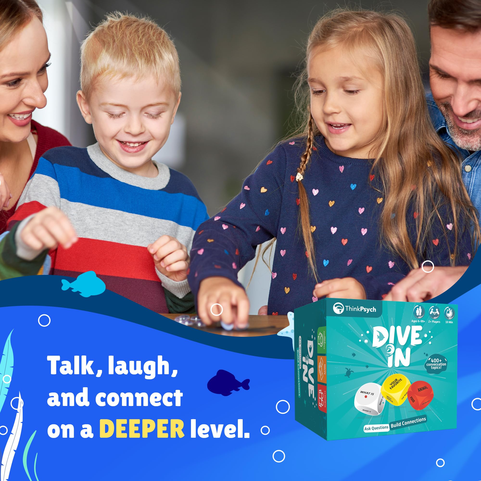 ThinkPsych SEL Conversation Dice Game with 400+ Topics for Kids & Teens | Social Emotional Learning Therapy Game for Home, School & Counseling | Play Therapy Toy for Ages 6-99 | Perfect for Family Game Nights & Classroom Activities