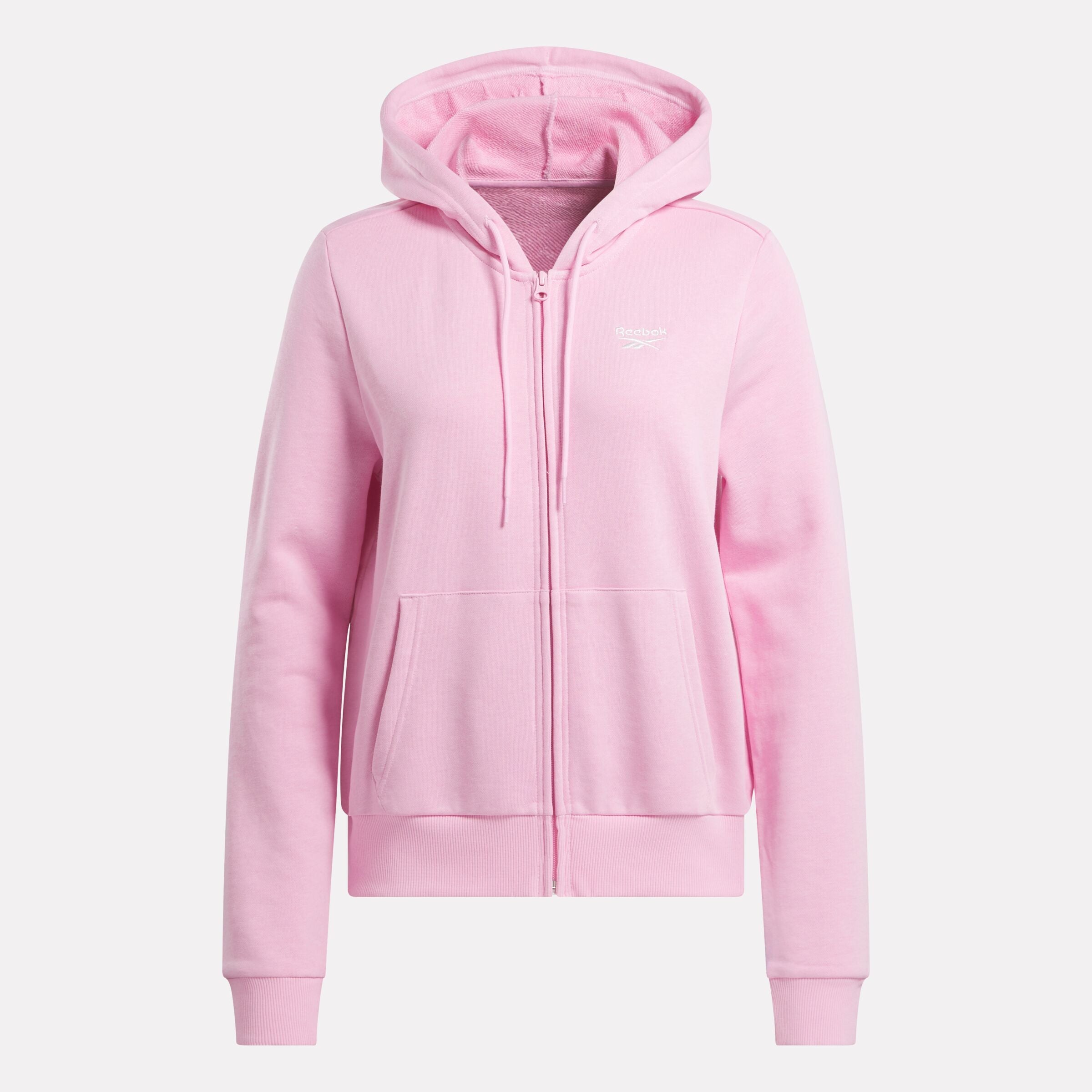 Reebok Identity Small Logo French Terry Full Zip Hoodie Sweatshirt for Women - Astro Rose | Comfortable & Stylish Casual Wear for Gym, Running, and Everyday Outfits