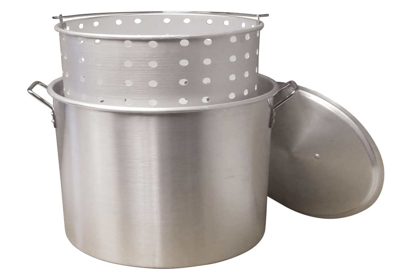 King Kooker KK32A Aluminum Outdoor Steaming and Boiling Pot Set - Silver | Perfect for Camping, Backyard BBQs, and Seafood Boils