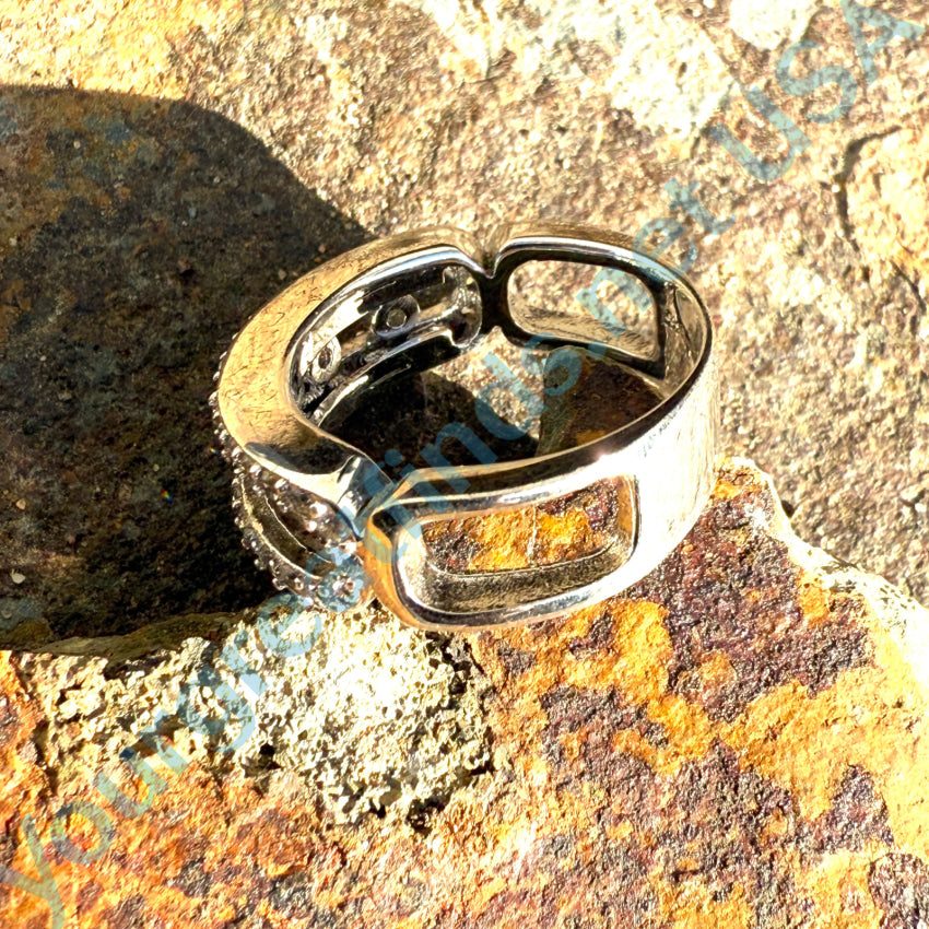 Sterling Silver Band Ring with Floating Cubic Zirconia Stones - Size 8 | Elegant Wedding, Engagement, Anniversary Jewelry Gift for Women