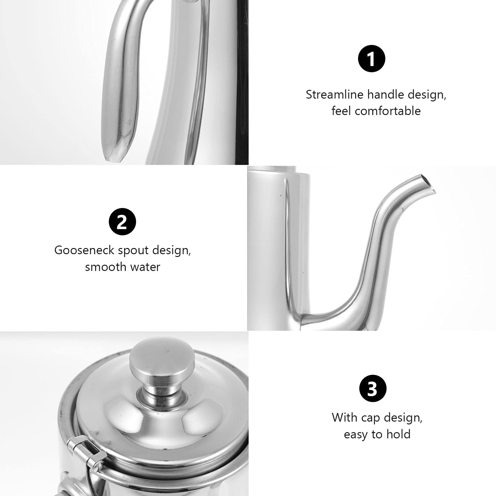 Hemoton 1Pc Stainless Steel Gooseneck Kettle - Stovetop Teapot, Espresso Pour Over Coffee Maker, Oil & Vinegar Dispenser, Milk Jug for Home Kitchen & Barista Use - Perfect for Coffee Brewing, Tea Making & Cooking Oil Pouring