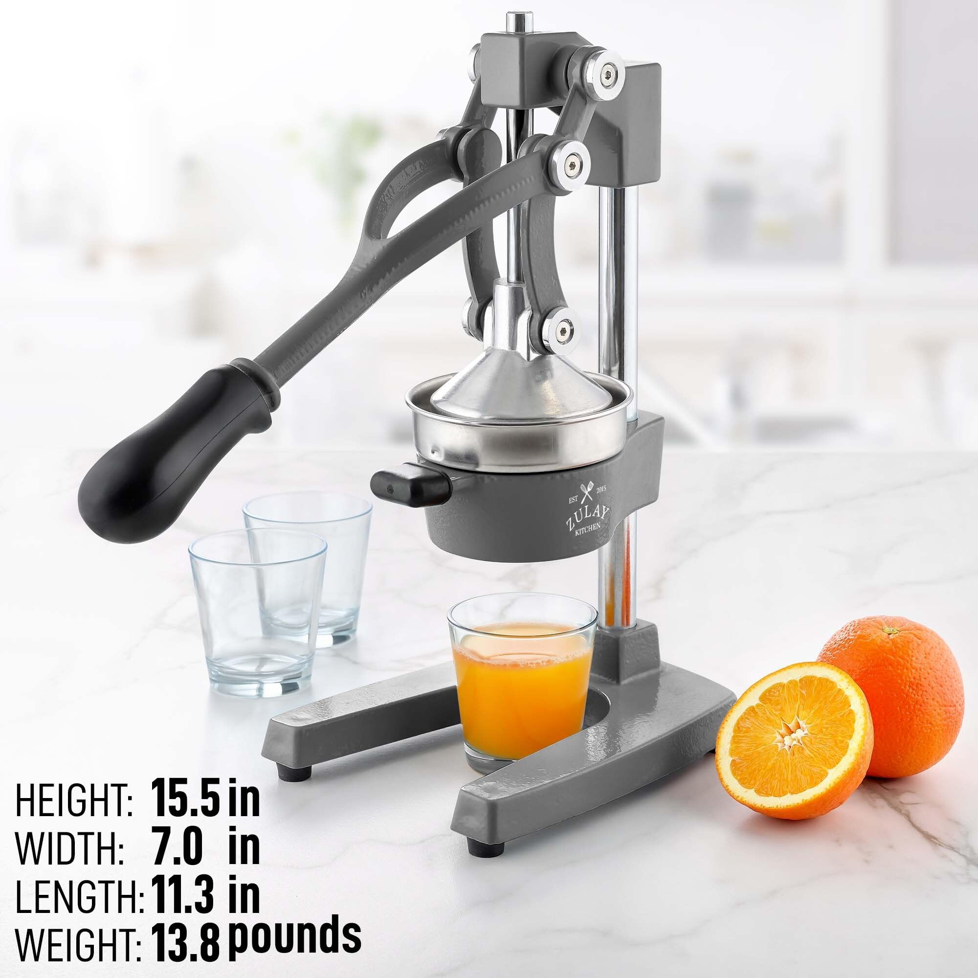 Zulay Kitchen Heavy-Duty Cast Iron Citrus Juicer - Professional Manual Orange & Lemon Squeezer with Stainless Steel Press - Easy to Clean, Durable for Fresh Juice - Perfect for Home Bars, Restaurants & Healthy Breakfasts (Gray)