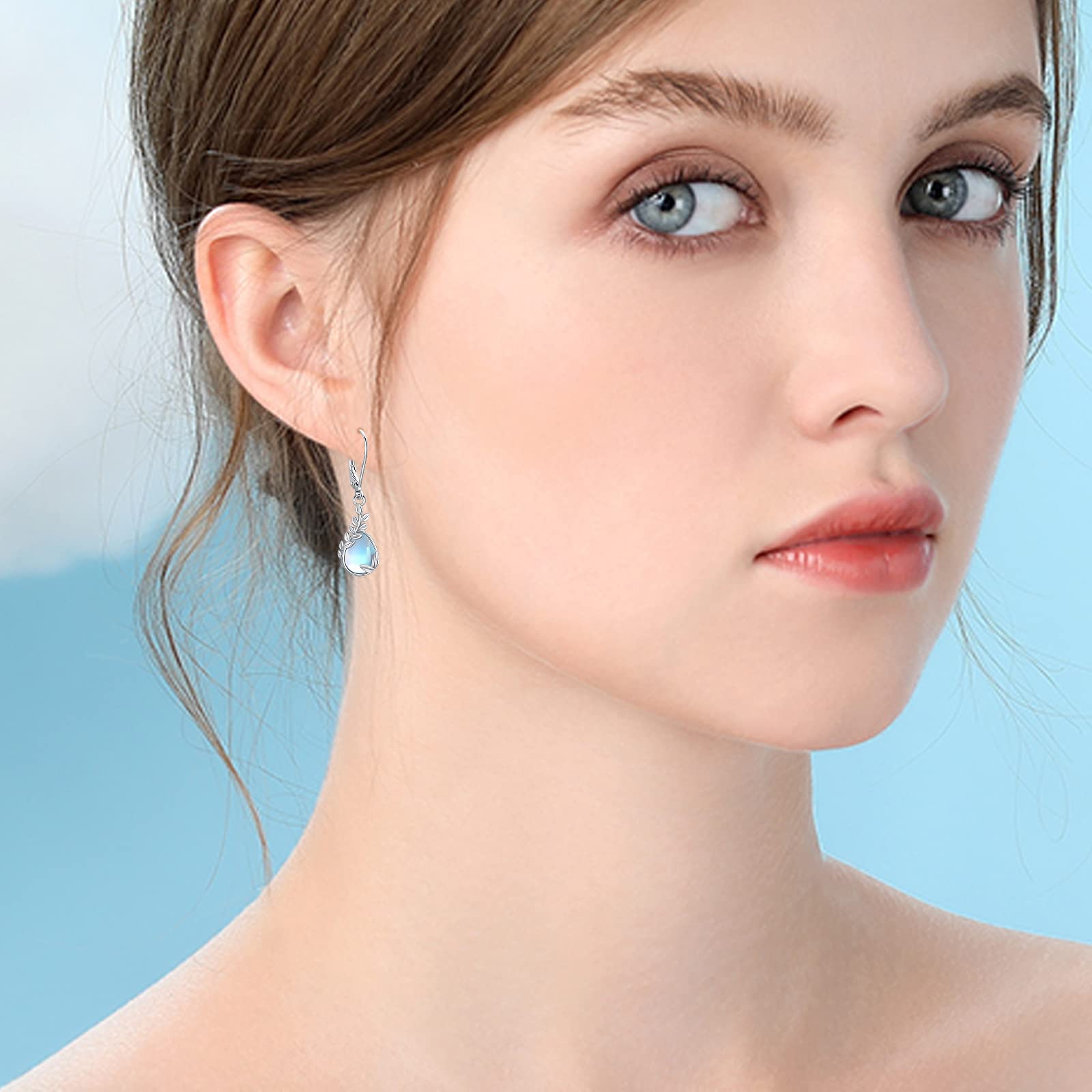 925 Sterling Silver Leaf Dangle Earrings with Moonstone - Elegant Leverback Drop Earrings for Women | Nature-Inspired Jewelry Gift for Birthday, Wedding & Everyday Wear
