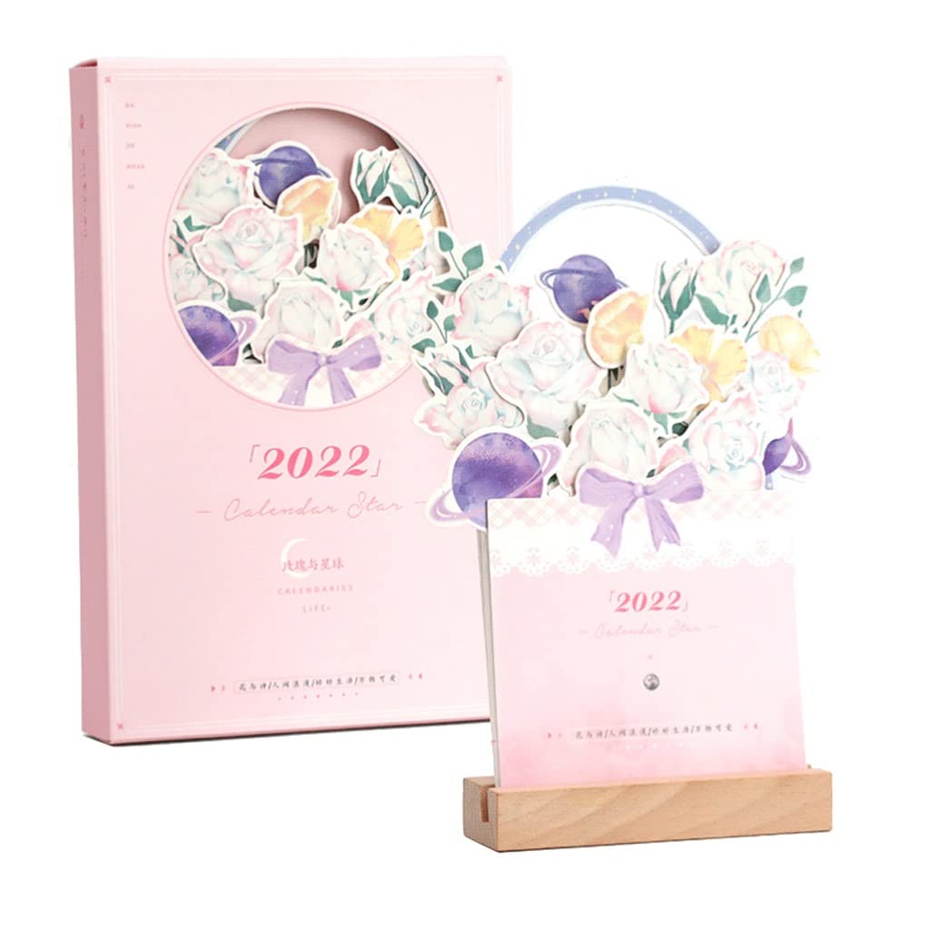 2022 Floral Wooden Stand-Up Desk Calendar - 12 Month Planner for School, Office & Home | Perfect for File Cabinets, Desktops & Workspaces (Jan-Dec 2022)