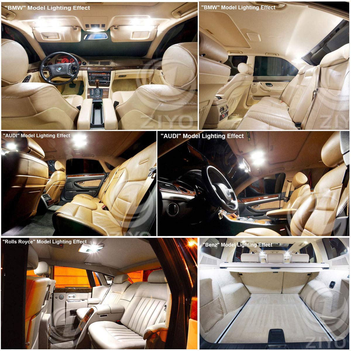 ZIYO ZPL5140 - 25pcs 6000K Xenon White LED Interior Light Bulbs Kit for Mercedes Benz S Class W140 (1991-1999) - Error Free Dome Light Upgrade - Perfect for Night Driving & Interior Lighting Enhancement