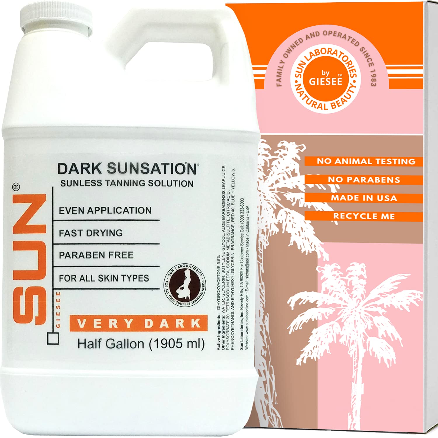 Sun Laboratories By Giesee Dark Sunsation Spray Tan Solution 1/2 Gallon - Professional Self Tanner for Natural-Looking Fake Tan | Non-Toxic Airbrush Tanning Solution | Perfect for Home Use, Salons & Spray Tanning Businesses