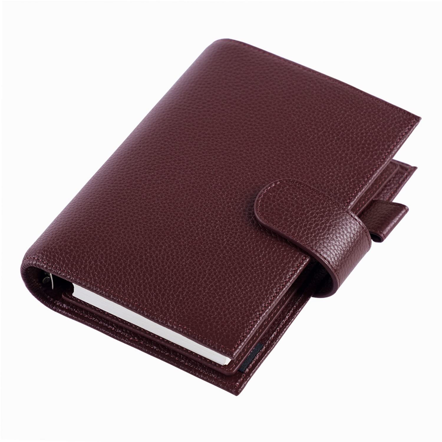 Moterm Genuine Leather Planner Binder - 25mm Ring Organizer for Personal & Business Use, Pebbled Burgundy Cover | Perfect for Daily Planning, Journaling & Office Organization