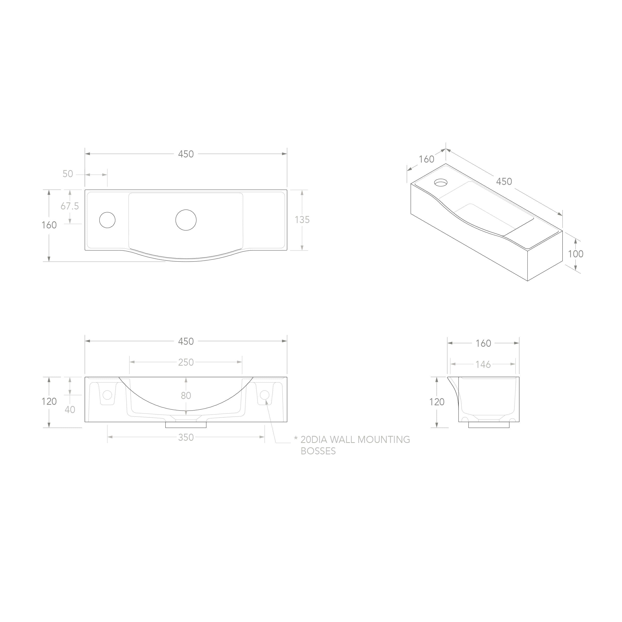 ADP Halo Wall Mounted Basin in Gloss White with Right Tap Hole - Perfect for Modern Bathrooms & Powder Rooms
