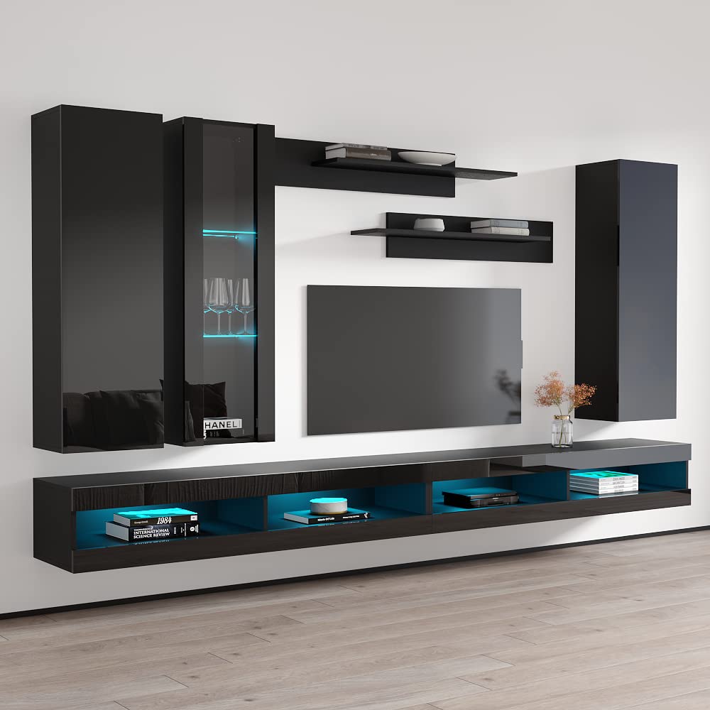 Modern Floating TV Stand with Storage & LED Lights - Wall-Mounted Entertainment Center for Bedroom & Living Room - 34