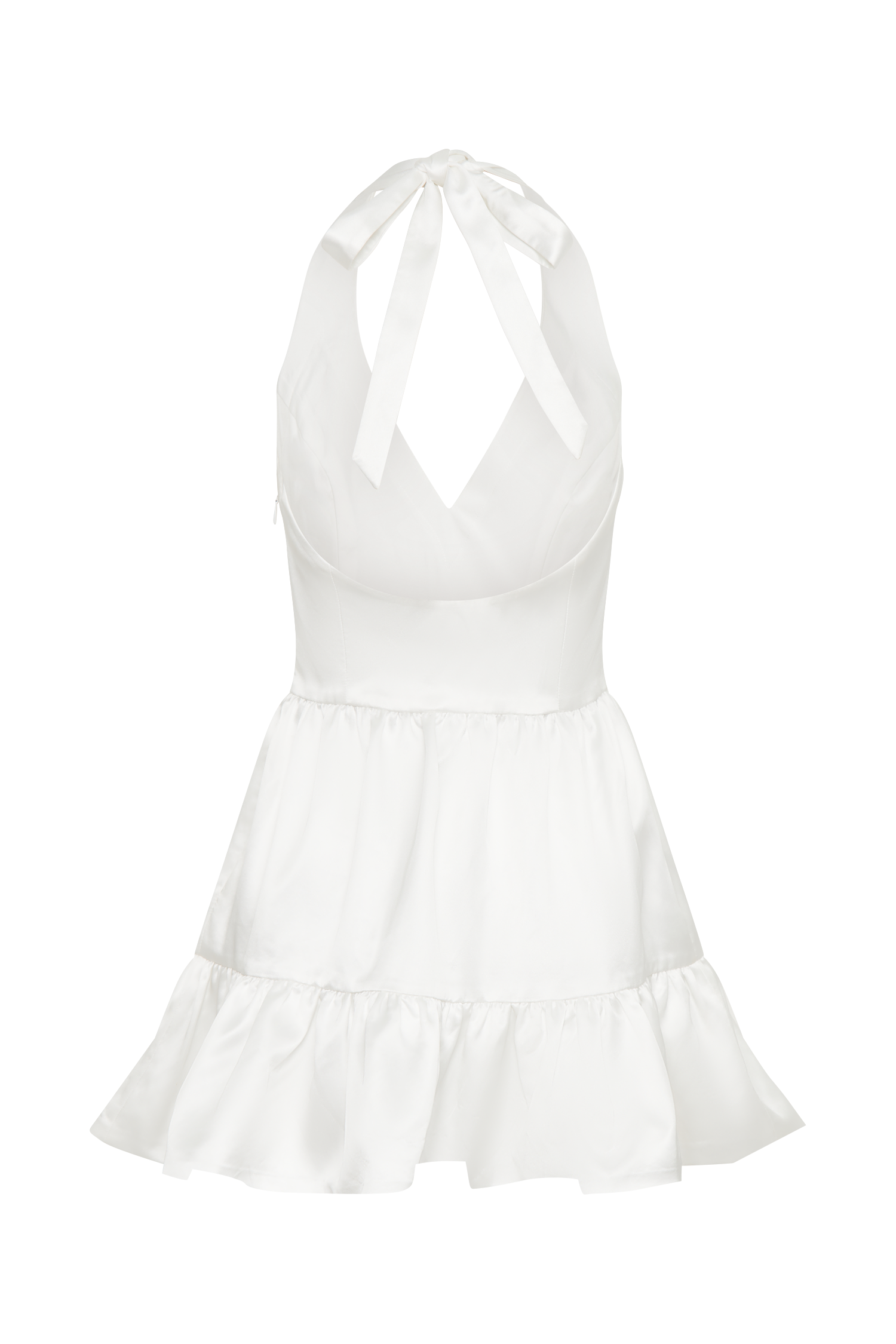 Holly Satin Structured Halter Mini Dress - White | Elegant Party & Cocktail Attire for Women | Perfect for Weddings, Date Nights & Special Occasions