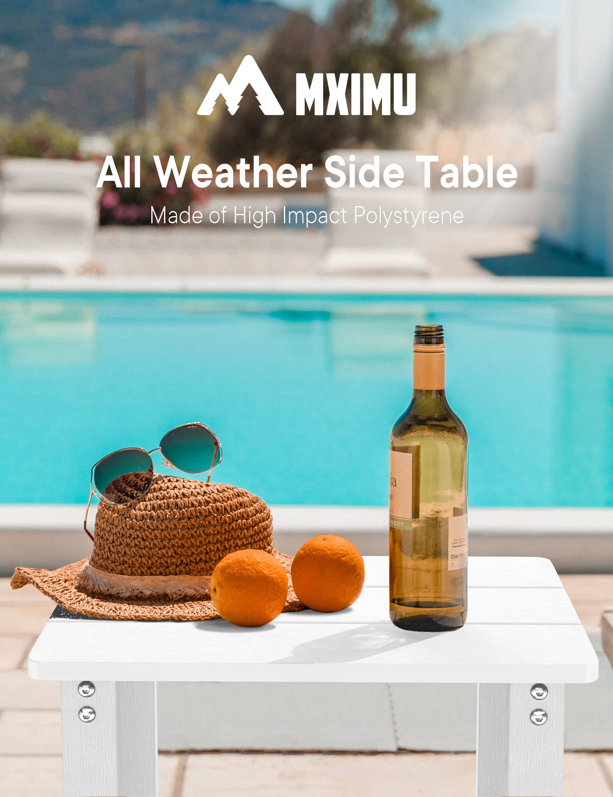 MXIMU Weather-Resistant Outdoor Adirondack Square Side Table - Durable Patio End Table for Backyard, Poolside, Front Porch & Indoor Use - Perfect for Relaxing with Drinks & Decor