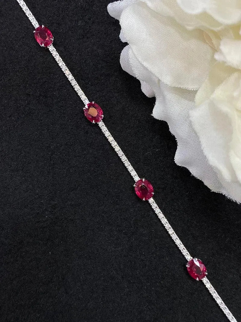 18K White Gold Bracelet with Real Natural Ruby & Diamonds - Elegant Jewelry Gift for Women, Wife & Mom | Perfect for Anniversaries, Birthdays & Special Occasions