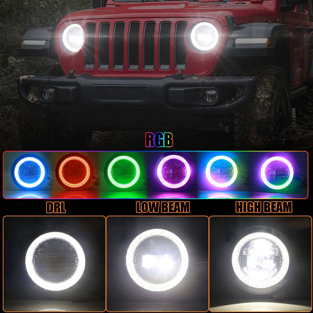 RGB 9-Inch LED Headlights for Jeep JL & JT - Diamond Cut Design, High Brightness, Waterproof - Perfect for Off-Roading, Night Driving & Custom Upgrades