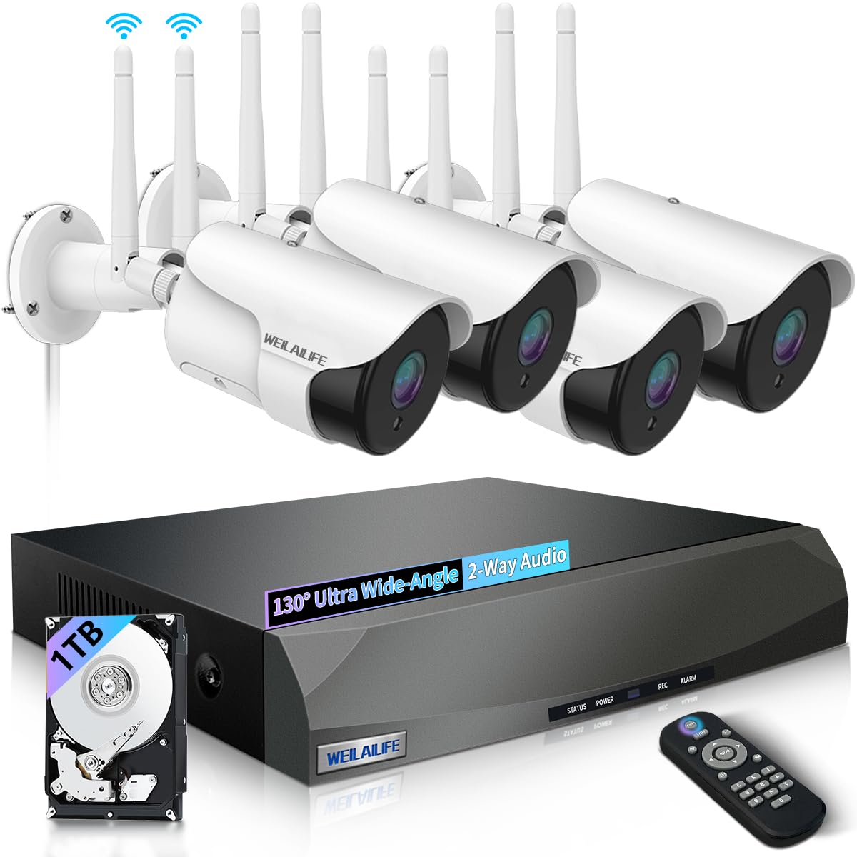 5MP Outdoor Wireless Security Camera System with 2-Way Audio - WiFi Video Surveillance for Home Security - Ideal for Monitoring Backyard, Front Door & Driveway