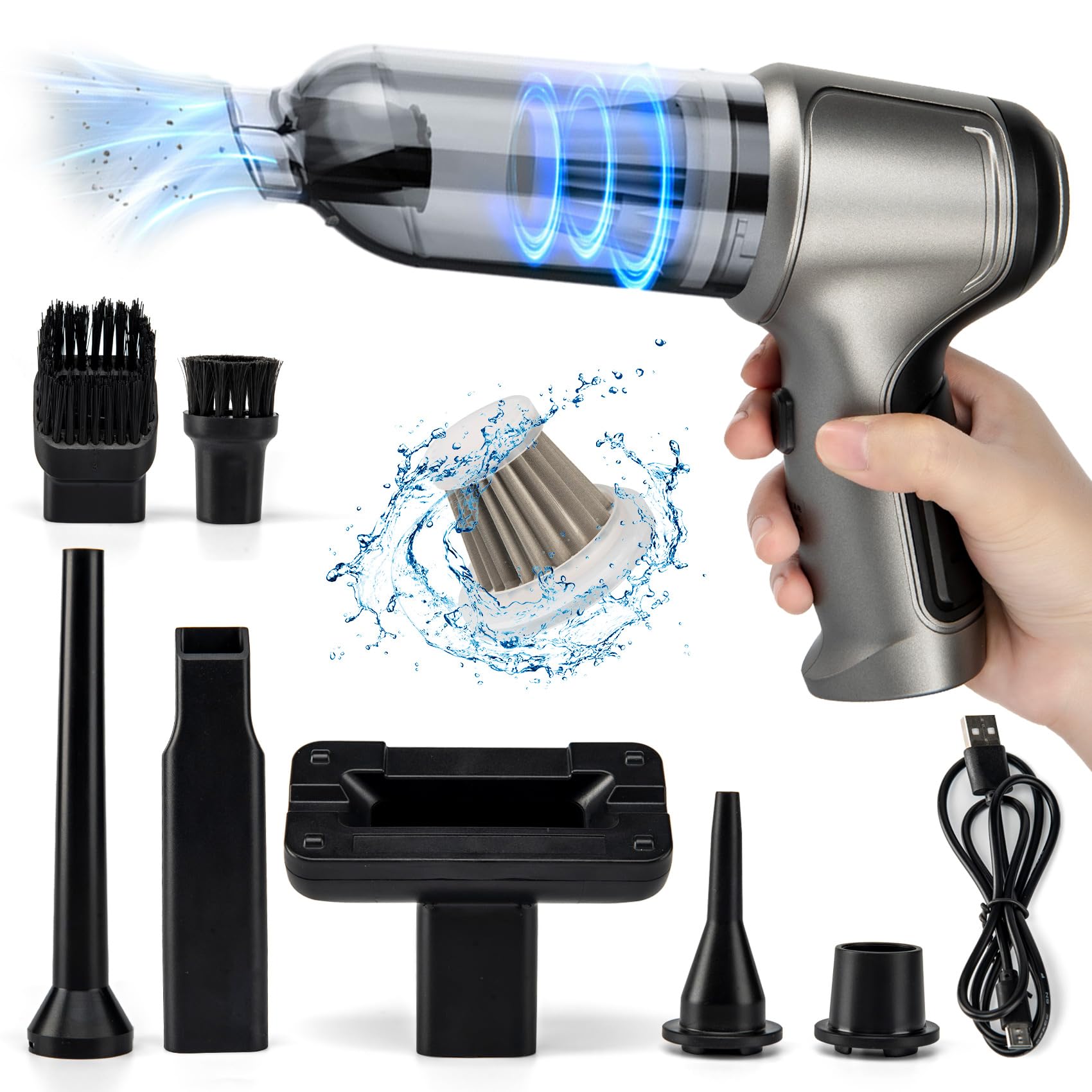 **Powerful 12000Pa Cordless Handheld Vacuum Cleaner - Brushless Motor, Super Suction for Car, Home & Pet Hair - Includes 2 Metal Filters | Ideal for Vehicles, Upholstery & Quick Cleanups**