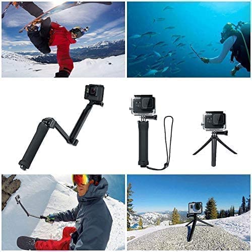 FitStill 3-Way Selfie Tripod Hand Grip for GoPro 13/12/11/10/9/8/7/6/5/4/3 & DJI Action 5Pro/3/4 - Detachable Extendable Selfie Stick Pole Accessory for Vlogging, Travel, and Outdoor Adventures (Black)