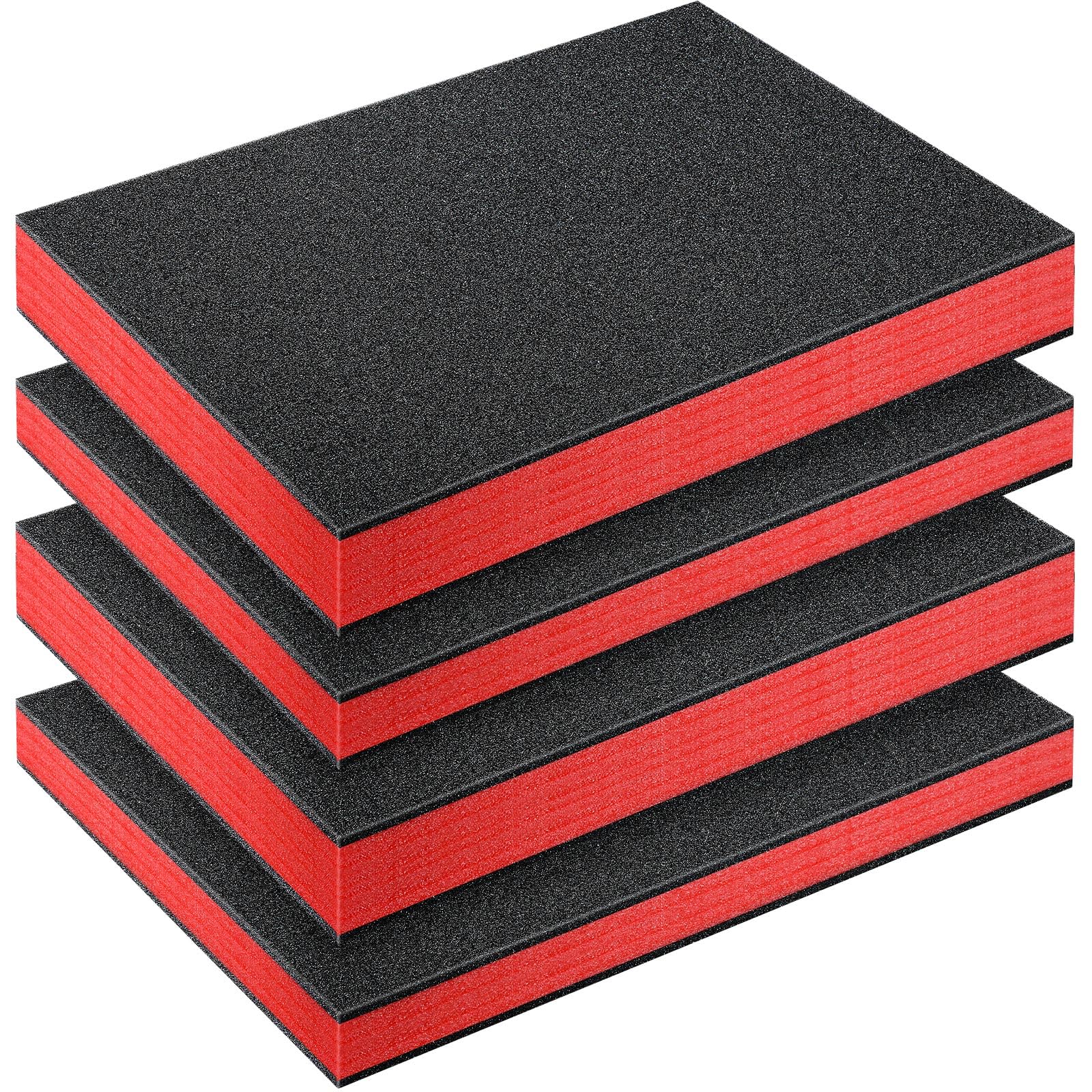 Outus 4-Piece Customizable Polyurethane Foam Padding Set (16x12x1.5 & 16x12x2 Inch) - Red & Black Craft Foam Inserts for Camera Cases, Toolboxes & Protective Storage - Perfect for DIY Projects, Equipment Protection & Secure Packing