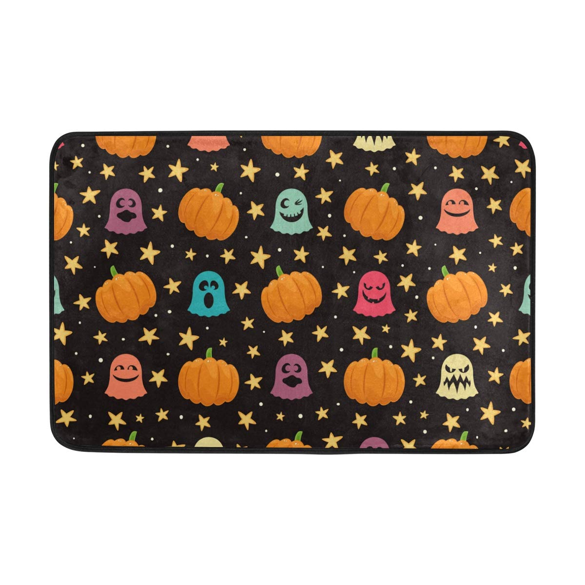 Halloween Pumpkin Ghost Star Doormat - Non-Slip Indoor Outdoor Rug for Front Door, Bedroom, Bathroom, Living Room & Kitchen - 23.6x15.7 Inch Lightweight Home Decor - Perfect for Fall Decorations, Spooky Parties & Seasonal Home Entrance