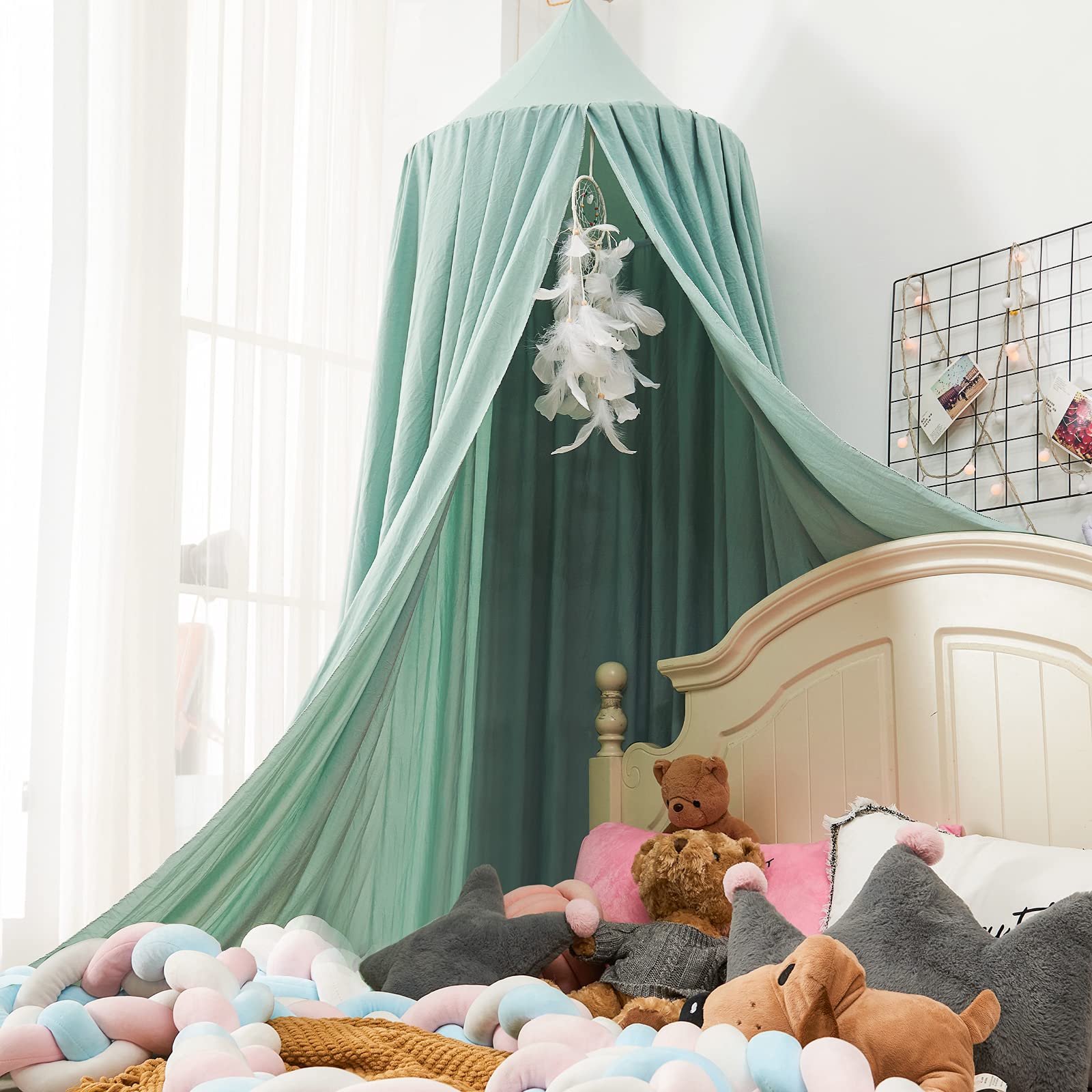 Princess Bed Canopy for Girls - Soft Pink Hanging Canopy with Dreamy Frills, Kids Room Decor, Toddler Reading Nook & Play Tent (Green) | Perfect for Bedroom Decor, Birthday Gifts & Fantasy Play Areas