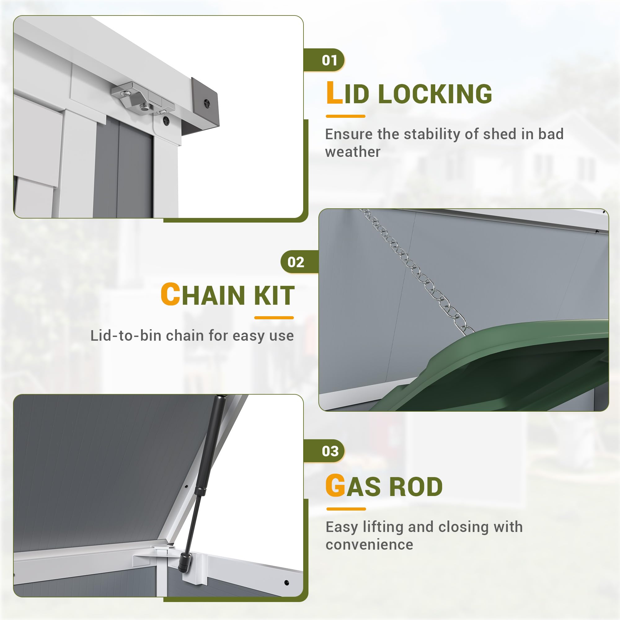41 Cu.Ft Weatherproof Resin Outdoor Storage Shed with Lockable Doors & Gas Spring - Horizontal Design for Trash Cans, Lawn Mowers, Tools - Perfect for Patio, Backyard & Garden Organization (Grey)