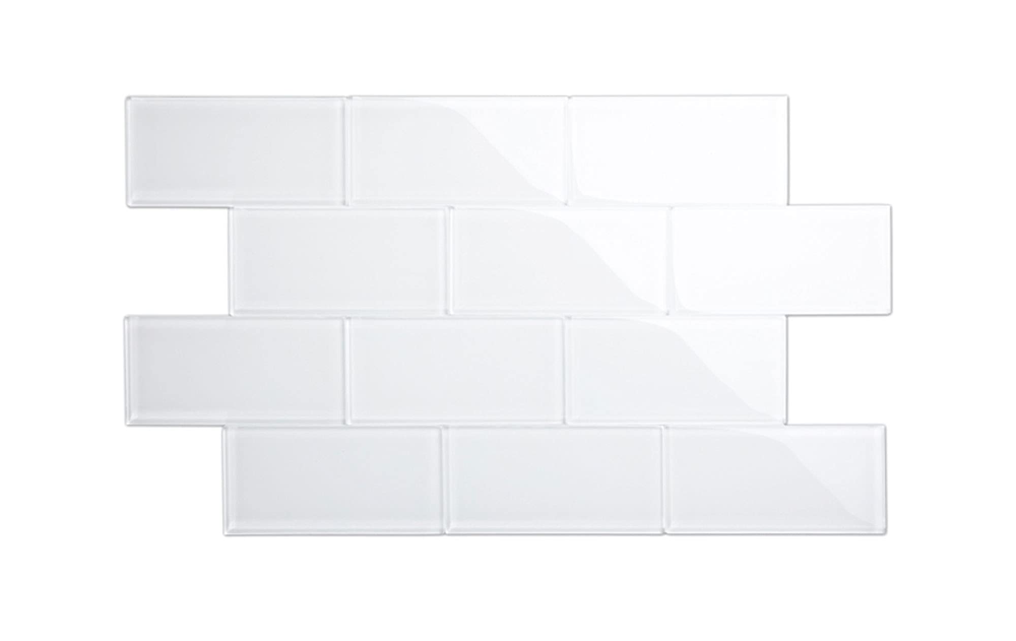 Giorbello Bright White 3x6 Inch Glass Subway Backsplash Tile - Perfect for Kitchen & Bathroom Renovation, Modern Home Decor