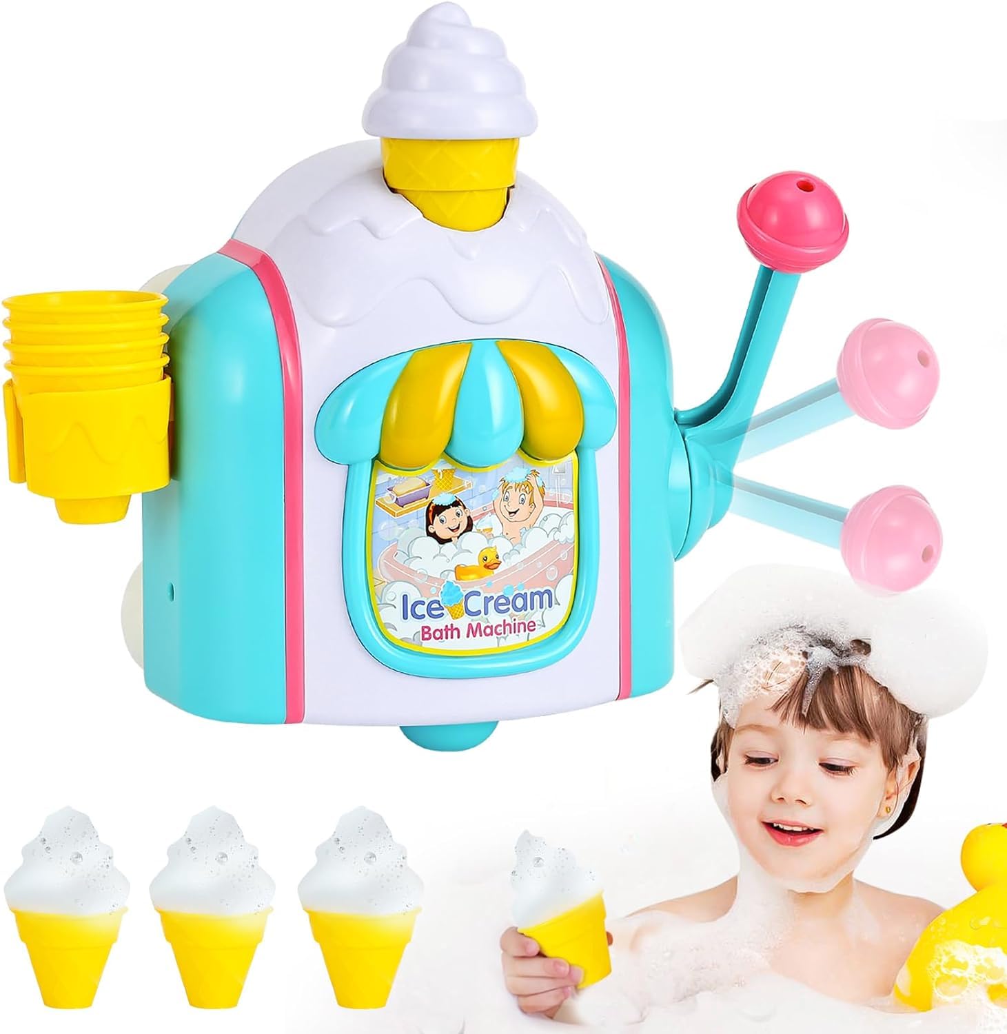 Best Baby Bath Toys for Toddlers 1-4 Years - Ice Cream Bubble Machine with Hooks, Fun Shower & Bathtub Toys for Kids 6-18 Months - Perfect for Sensory Play & Bath Time Fun