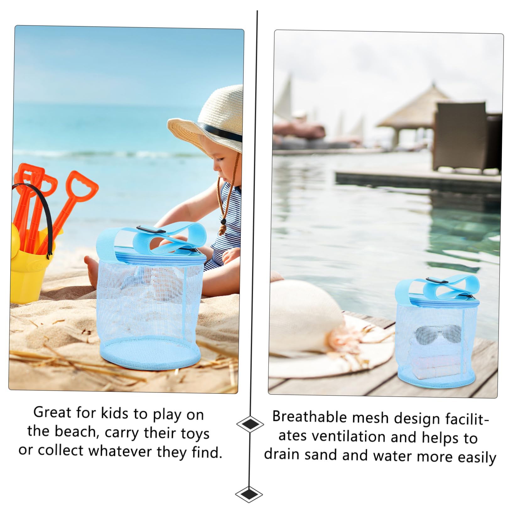 2 Pack Blue PVC Mesh Shell Bags - Foldable Tote Beach Bags for Towels, Puffer Jackets & Vacuum Sealer Storage | Waterproof Outdoor Organizer for Beach Trips, Poolside & Travel Accessories