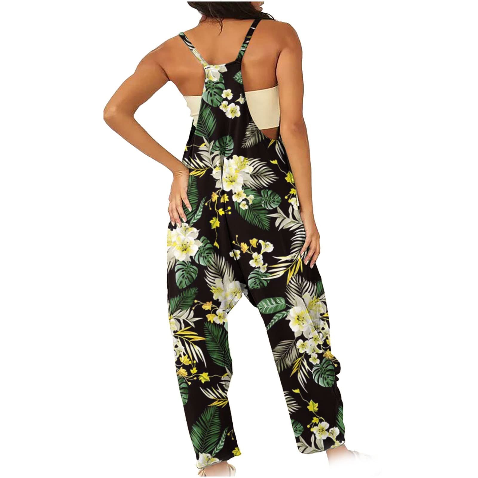 Women's Casual Jumpsuits 2024 - Summer Boho Sleeveless Romper with Graphic Print & Pockets | Wide Leg Lounge Overalls for Beach, Vacation & Everyday Wear