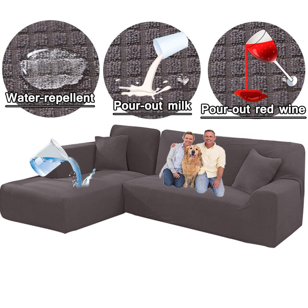 Waterproof & Dirt-Resistant L-Shaped Sectional Sofa Cover - 2PCS Stretch Chaise Slipcover for Left/Right L-Shaped Couches - Protects Against Spills, Pet Hair & Stains (Silver Grey) - Perfect for Homes with Kids, Pets or Frequent Entertaining