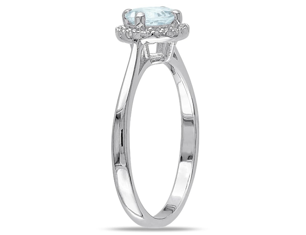 4/5 Carat (ctw) Light Aquamarine Halo Ring with Diamond Accents in Sterling Silver - Elegant Engagement, Anniversary & Wedding Gift for Her