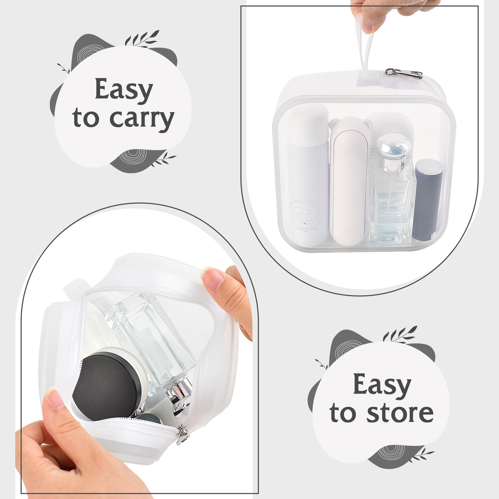 Waterproof Silicone Makeup Bag for Women - Clear Travel Cosmetic Organizer with Zipper, Reusable Washable Toiletry Pouch for Cosmetics, Skincare & Travel Essentials - Perfect for Gym, Vacation & Daily Use (White)