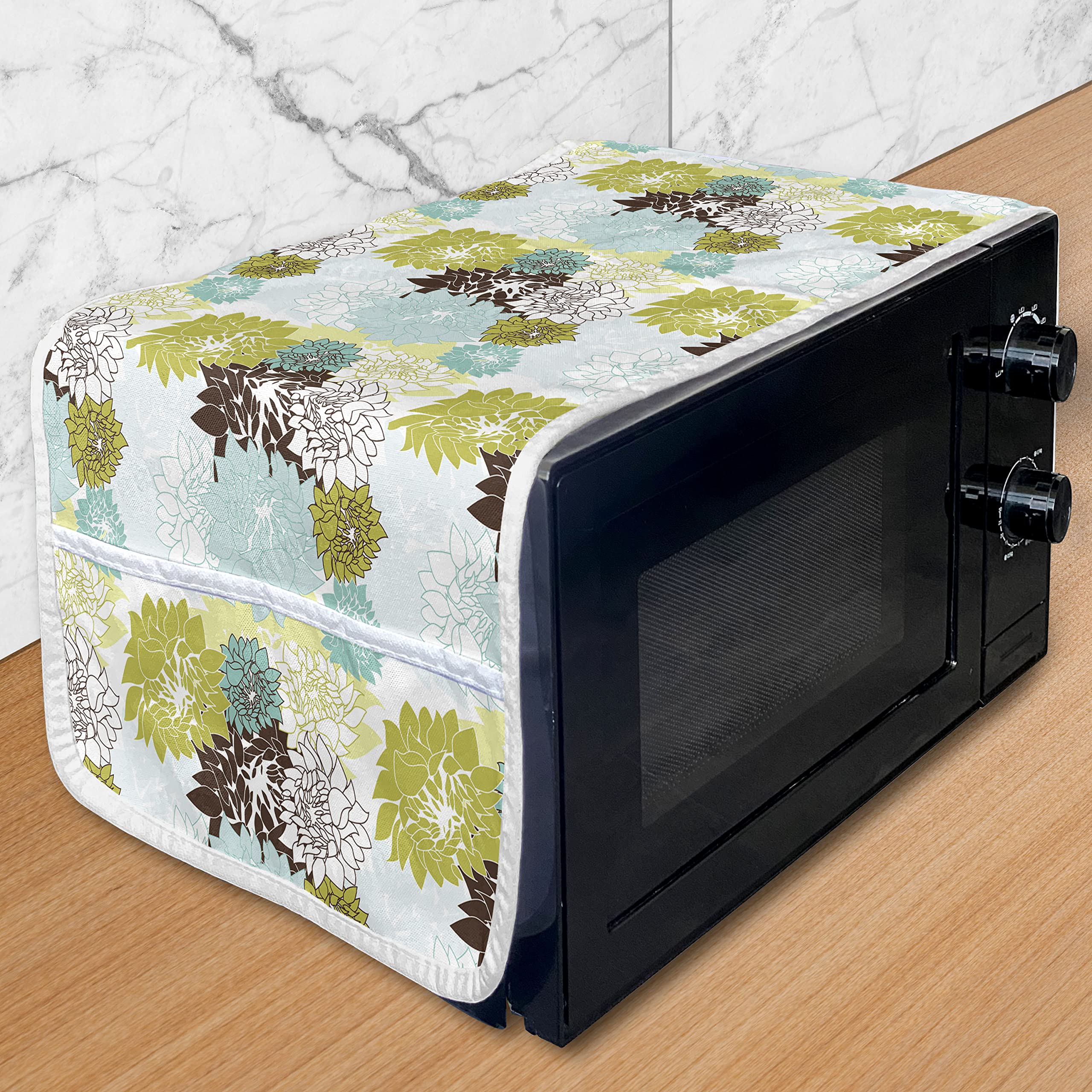 Ambesonne Floral Microwave Cover - Pastel Wildflowers & Foliage Leaves Design, Waterproof Kitchen Organizer with Pockets, 36