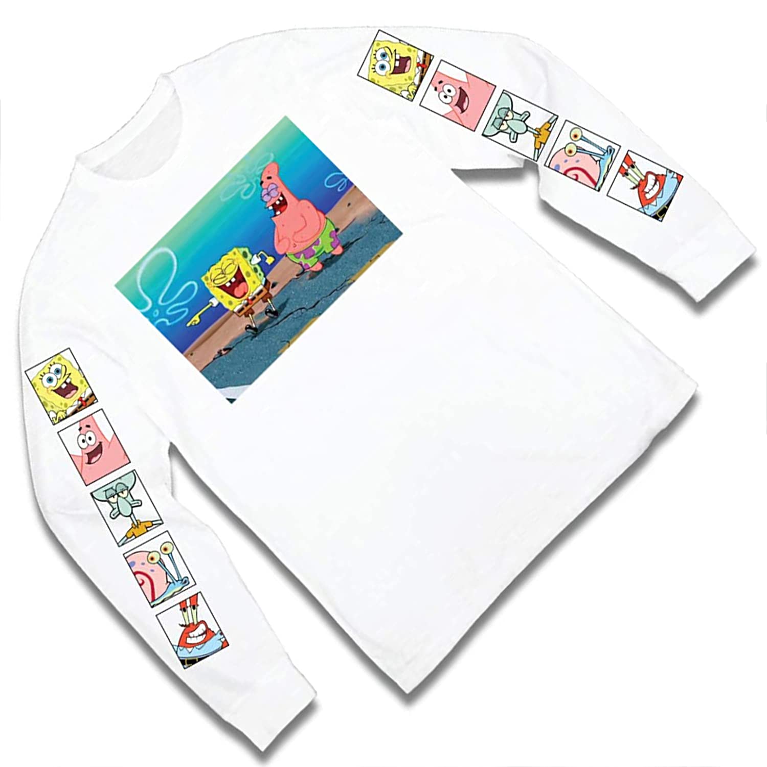 SpongeBob SquarePants Men's Long Sleeve T-Shirt - Patrick & Krusty Krab Graphic Tee for Casual Wear, Cosplay & Cartoon Fans
