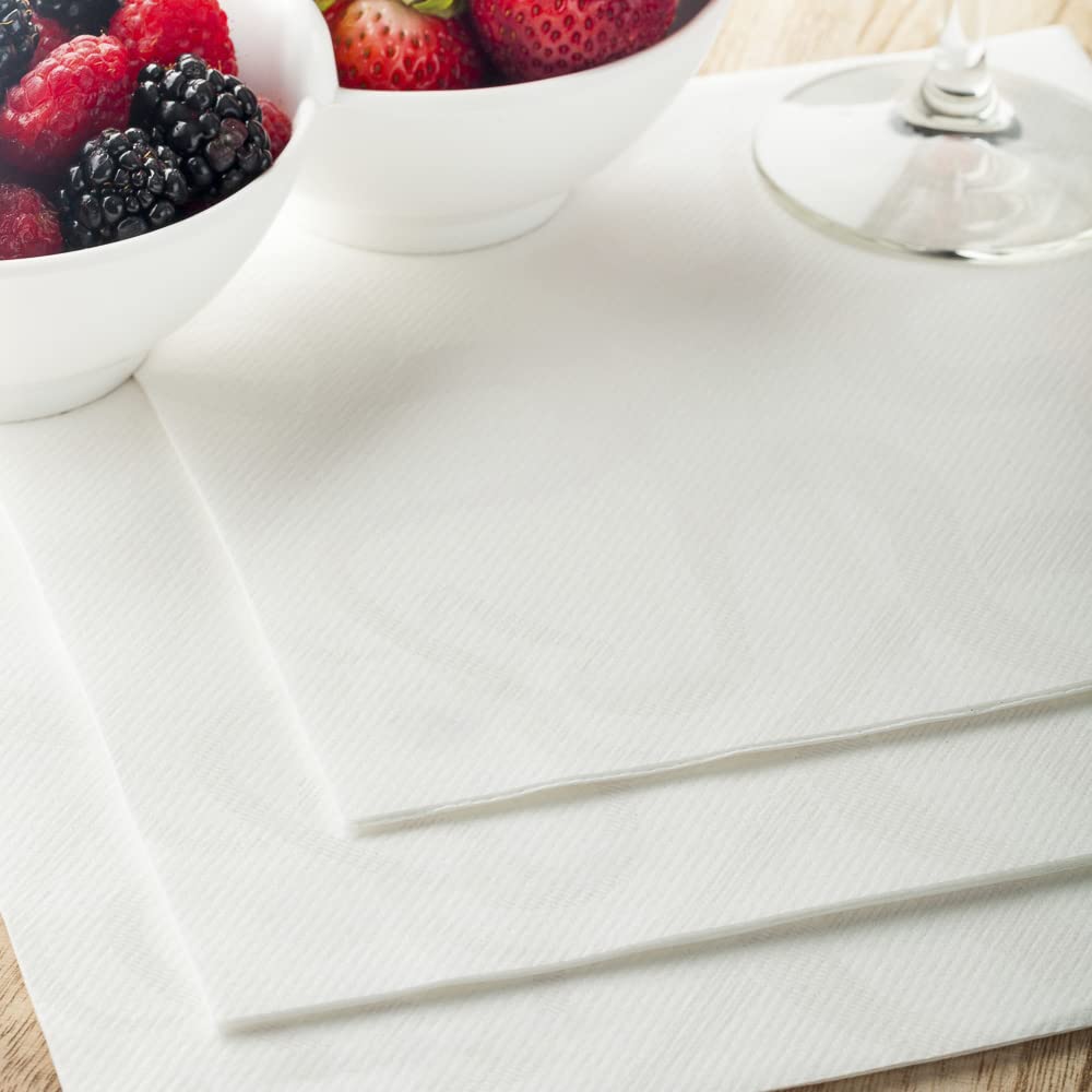 Restaurantware Luxenap 15.75 Inch Disposable Napkins - 600 Soft Linen-Like Paper Napkins | Premium Absorbent Air-Laid White with Vintage Pattern | Pre-Folded for Dinner Parties, Weddings & Events