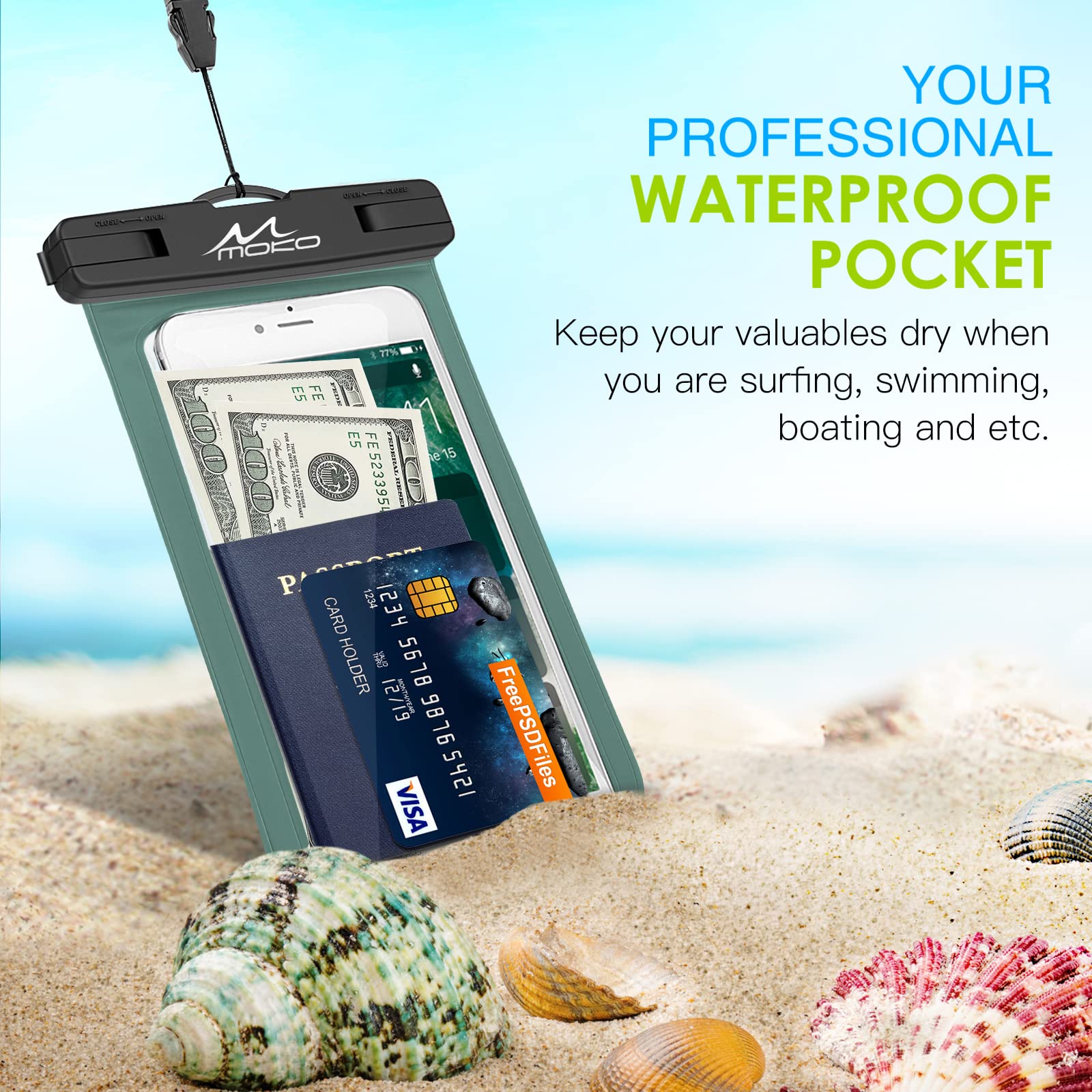 Waterproof Phone Pouch Case - IPX8 Dry Bag with Adjustable Lanyard & Armband for iPhone 16/15/14/13/12/11 Pro Max/X/Xr/Xs Max/SE 3 & Samsung S24/S23/S21/S20/S10/S9 - Military Green - Perfect for Swimming, Beach, Kayaking & Outdoor Activities