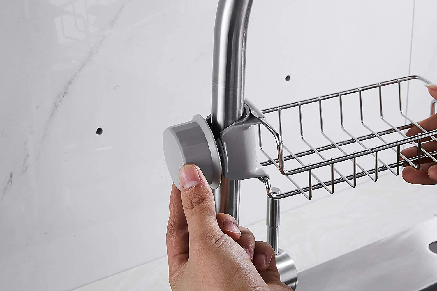 GNASTAS Stainless Steel Soap Holder & Sponge Caddy - Rustproof Kitchen & Bathroom Organizer for Sink, Faucet Mount Dish Soap Dispenser & Drainer Set - Perfect for Dishwashing, Countertop & Shower Storage