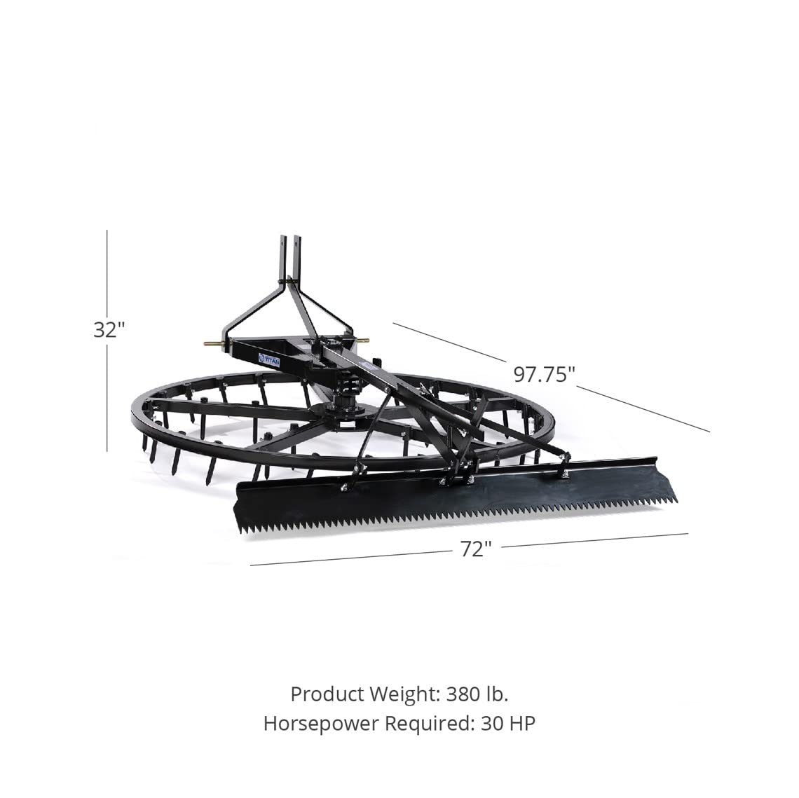 Titan Attachments 72-inch Arena Spin Harrow Rake Kit - Heavy Duty Pull Behind Harrow Rake for Soil Leveling, Field Prep & Arena Maintenance - Perfect for Farming, Landscaping and Equestrian Riding Arenas