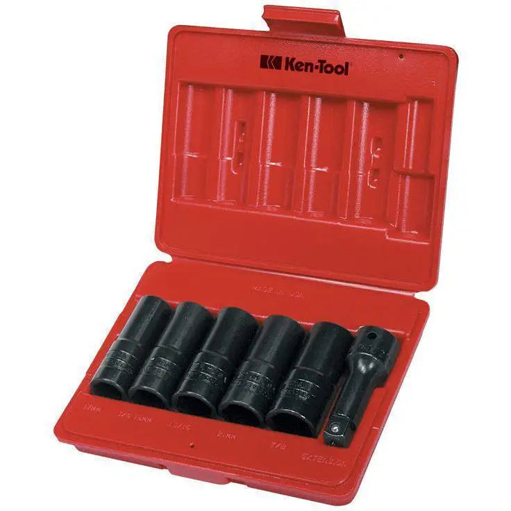 Ken Tool 30112 6-Piece Thick/Thin Flip Socket Set - Metric & SAE Sockets for Automotive Repair, DIY Projects & Professional Mechanics