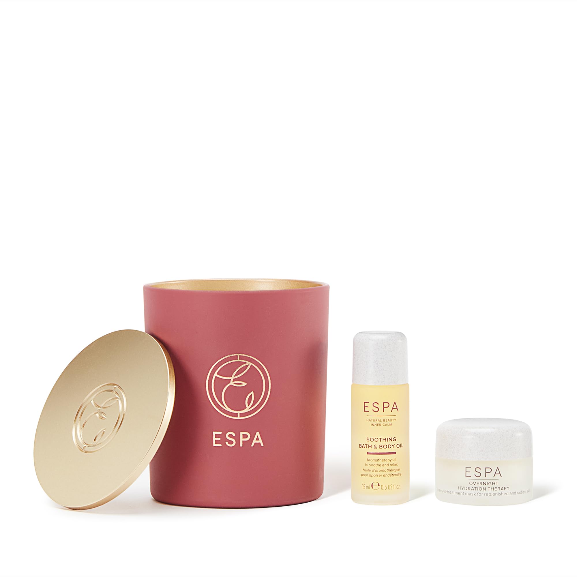 ESPA Soothing Collection Set - Relaxing Candle, Nourishing Bath & Body Oil, Hydrating Face Mask for Spa Day & Self-Care at Home