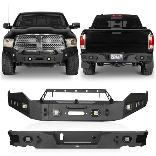 13-18 Dodge Ram 1500 Full Width Front & Rear Bumper Set (Excludes Rebel) | Heavy-Duty Protection for Off-Road & Towing | Compatible with U Box Accessories