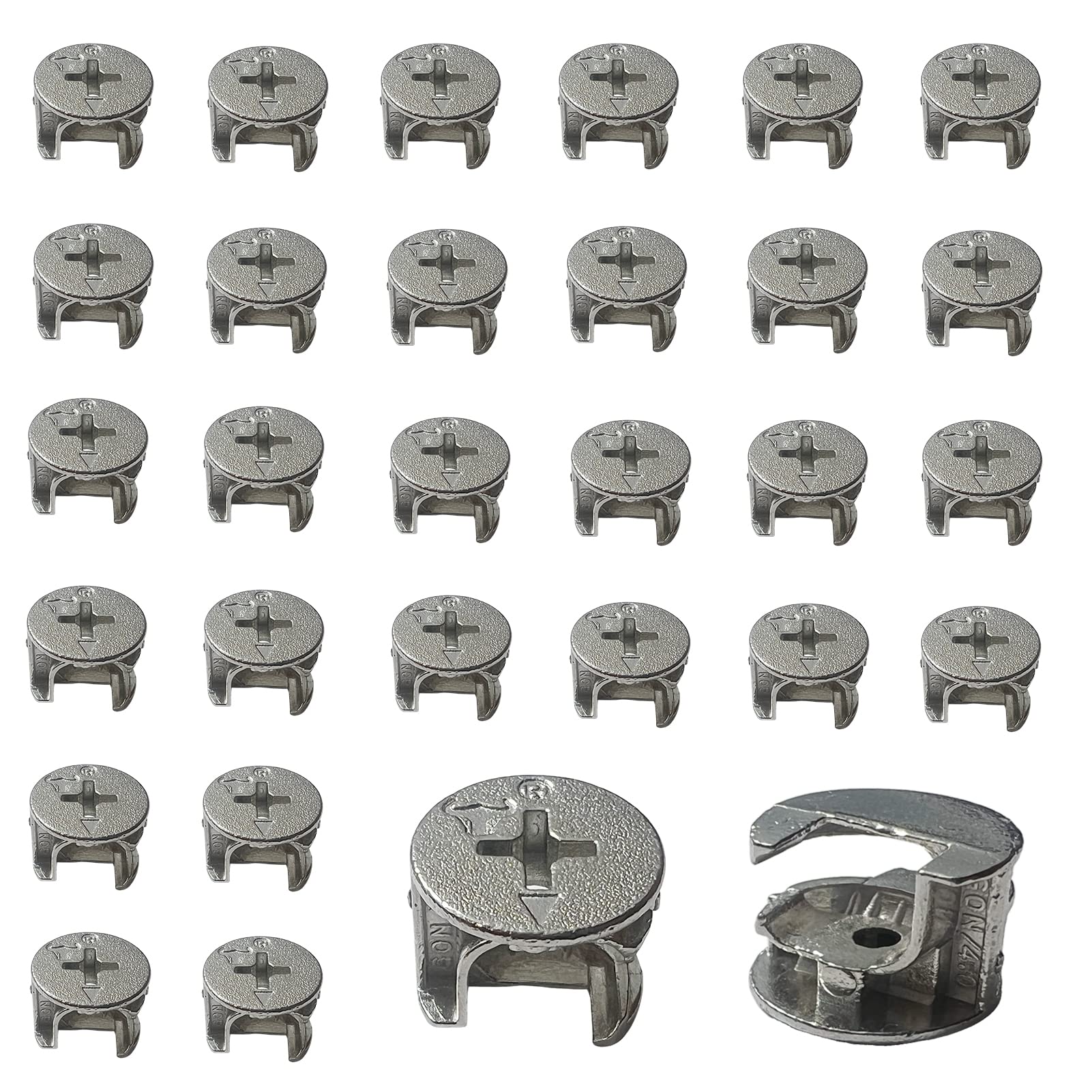 30PCS Silver Cam Lock Nuts 15MM for Cabinet Drawer & Wardrobe Assembly