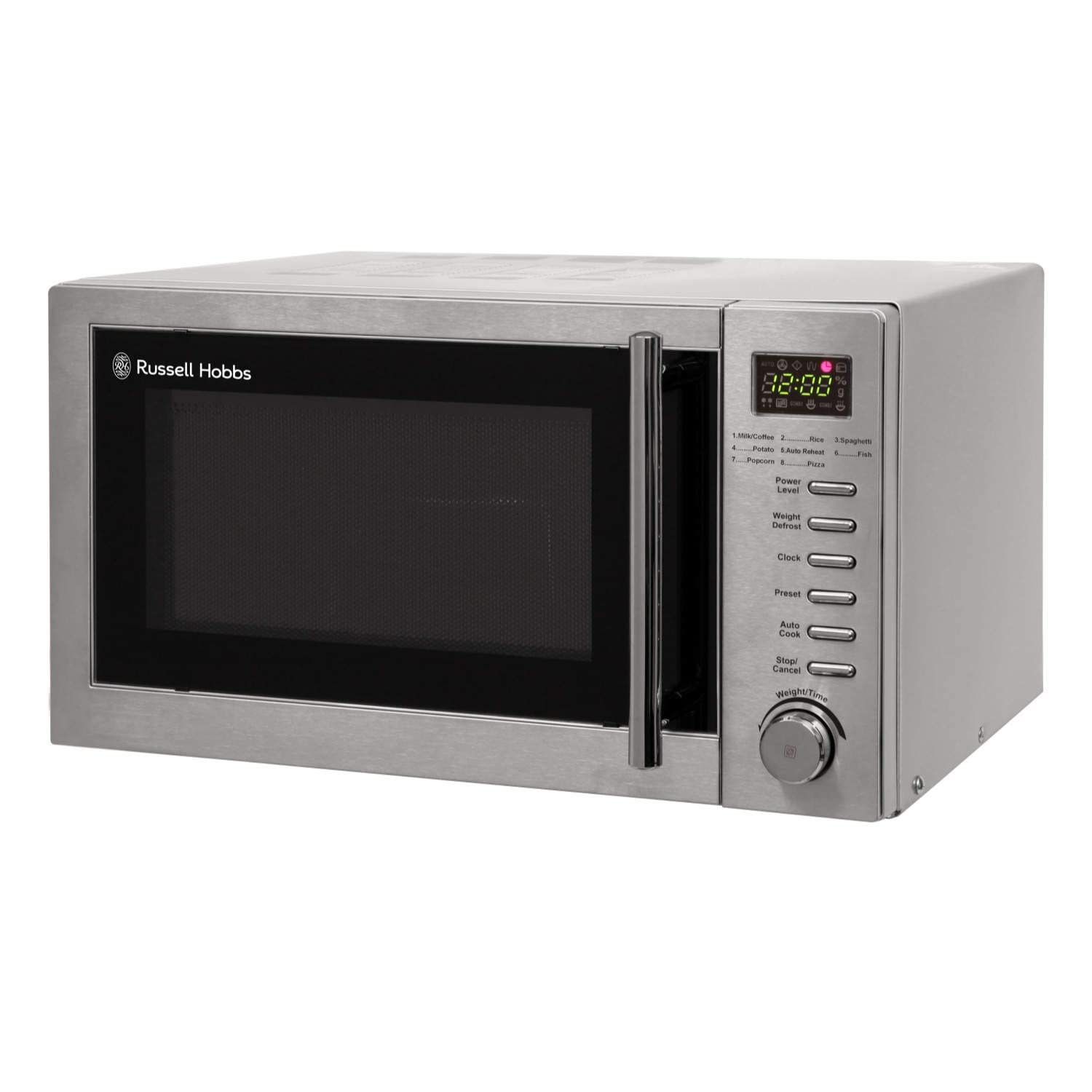 Russell Hobbs RHM2031 20L 800W Stainless Steel Digital Grill Microwave Oven - 5 Power Levels, 1000W Grill, Auto Defrost, 8 Auto Cook Menus, Clock & Timer - Perfect for Quick Meals, Reheating & Family Cooking